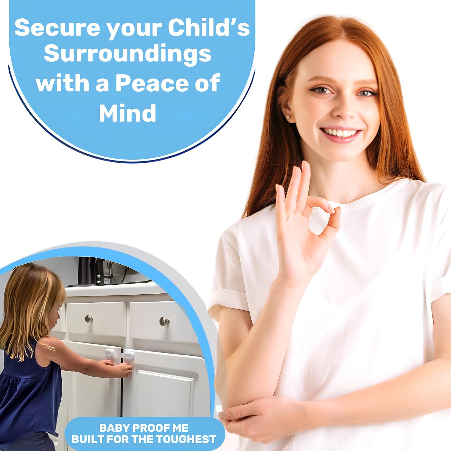3M Adhesive Child Safety Strap Locks by Baby Proof Me, Baby Latches for Cabinets, Dishwashers, Fridges, Ovens and Trash Cans, Stain Free Toilet Lock (White, 24 Safety Latches)