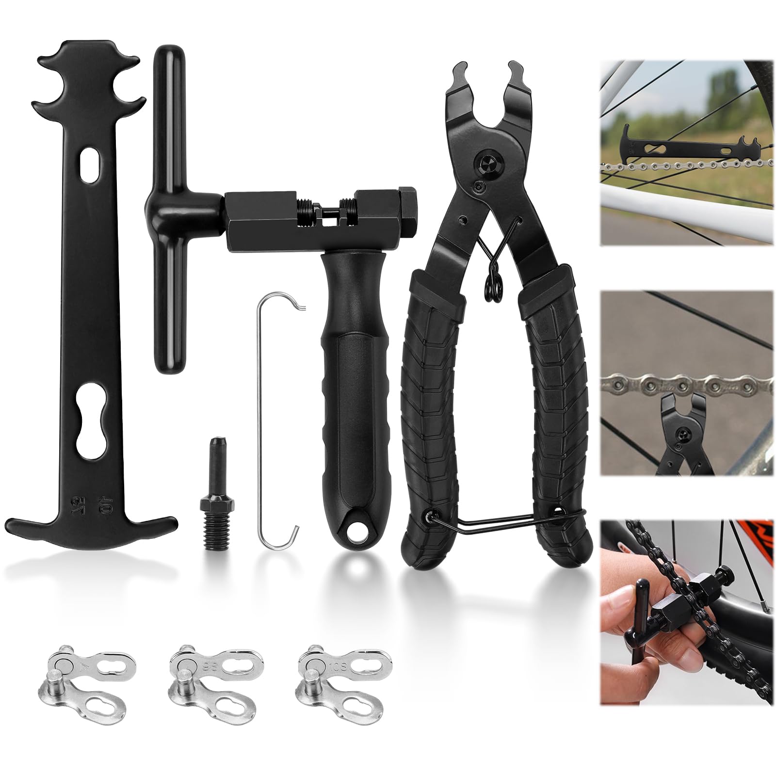 Kit Smagliacatena BIGP 3 In 1 Con Calibro E Pinza – 4 Paia Di Rivetti Inclusi, Per Catene Da 6 A 12 Velocità, Per Bici Da Strada E MTB