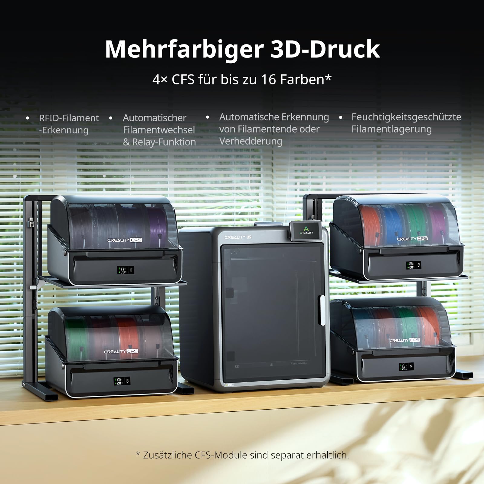 Creality K2 Combo(A) 3D-Drucker, 260×260×260 mm Bauvolumen, Multicolor-Druck mit bis zu 16 Farben, beheizter Druckraum, Dual-AI-Kameras & Servo-Motoren, Plug-&-Play