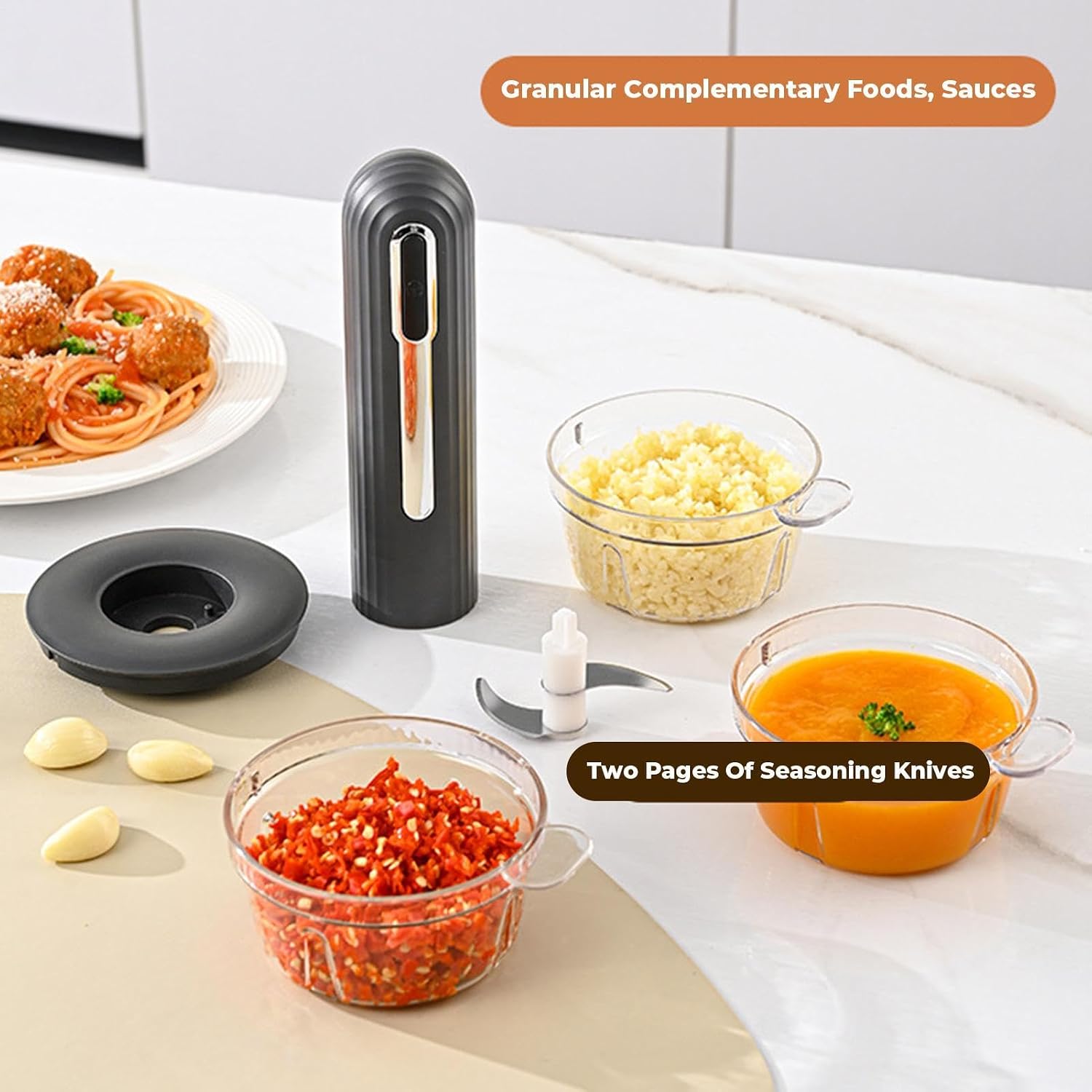 Garlic Chopper Electric | Cordless Kitchen Automatic Small Grinder | Onion Masher - for Adults Men Women Home Kitchen Vegetable Meat Salad Fruit Ginger Onion