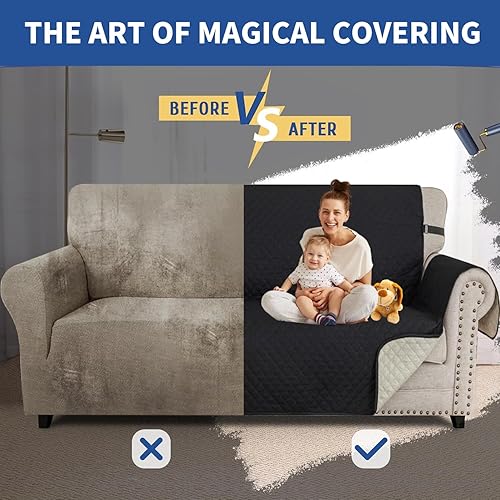 Miniatura 6 de XINEAGE Funda acolchada impermeable para sillón, funda lavable súper suave con bolsillos y correas elásticas antideslizantes, protector de muebles