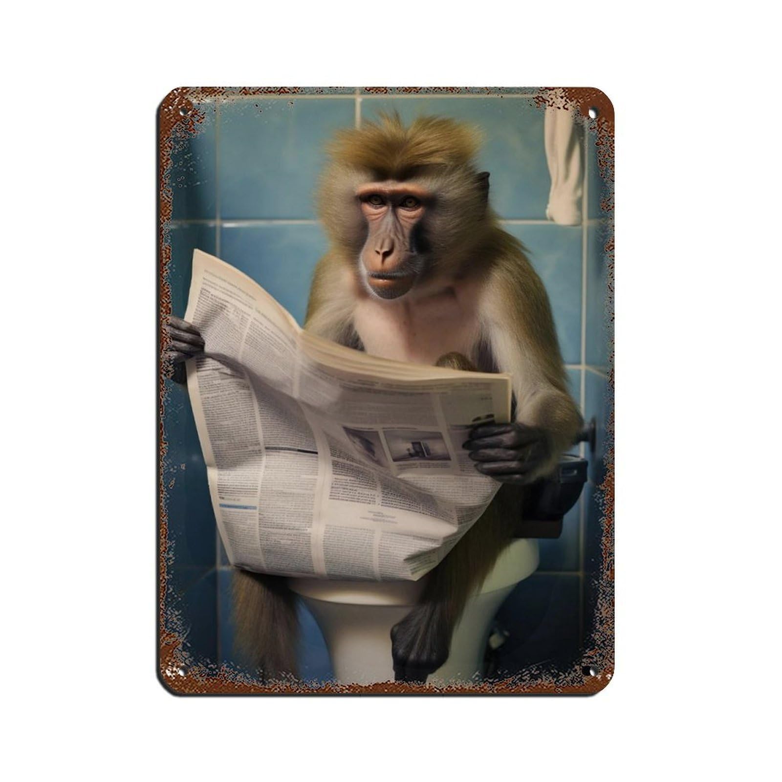 Lxwnze 30L X 40W Cm Mandrill Monkey Sitting On The Toilet Reading A Newspaper (2) Tin Sign Vintage Metal Pub Club Cafe Bar Home Wall Art Decoration Poster Retro 12X16inch(30X40cm)
