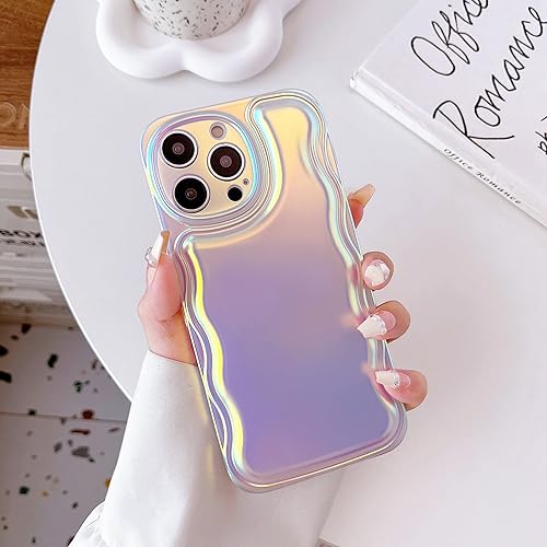 Miniatura 5 de Qokey Funda para iPhone 11 de 6.1 pulgadas, lindo marco ondulado chapado de TPU suave, brillante, colorido, luz láser, purpurina para iPhone 11 para