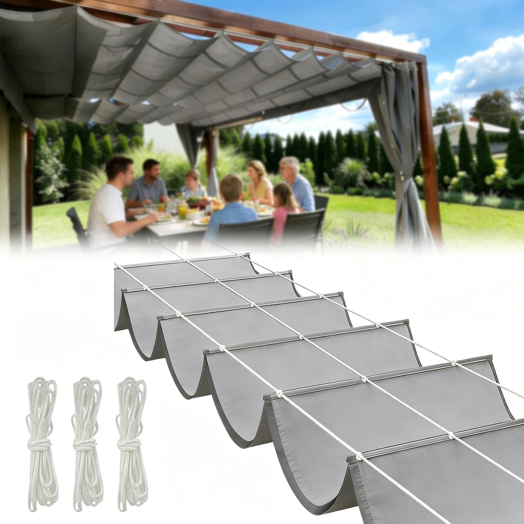 Einziehbares Sonnensegel Welle 1x3M, 95% UV-Schutz & wasserabweisend, aufrollbares Sonnensegel aus 420D Polyester, Sonnenschutz für Terrasse, Garten, Balkon & Pergola (Grau)