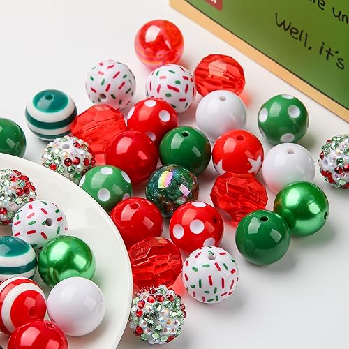 Miniatura 3 de CYEENUT - Cuentas de Navidad de 0.787 pulgadas (0.787 in), cuentas de Navidad de plástico acrílico, cuentas de plástico gigantes para Navidad,