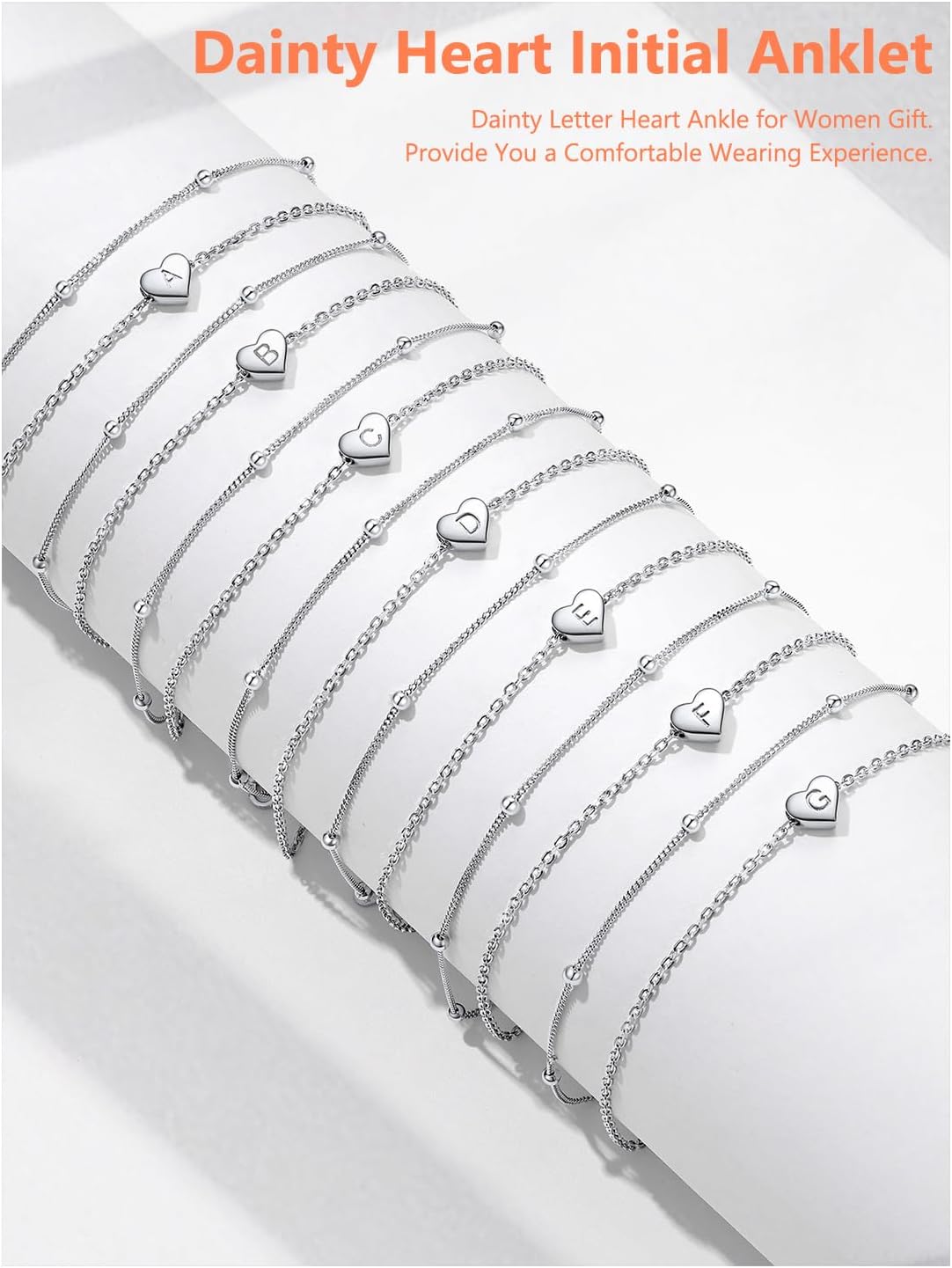 Silvora 925 Sterling Silver Anklets for Women Heart Anklet with Beaded Heart Initial Anklets for Womens - Image 8