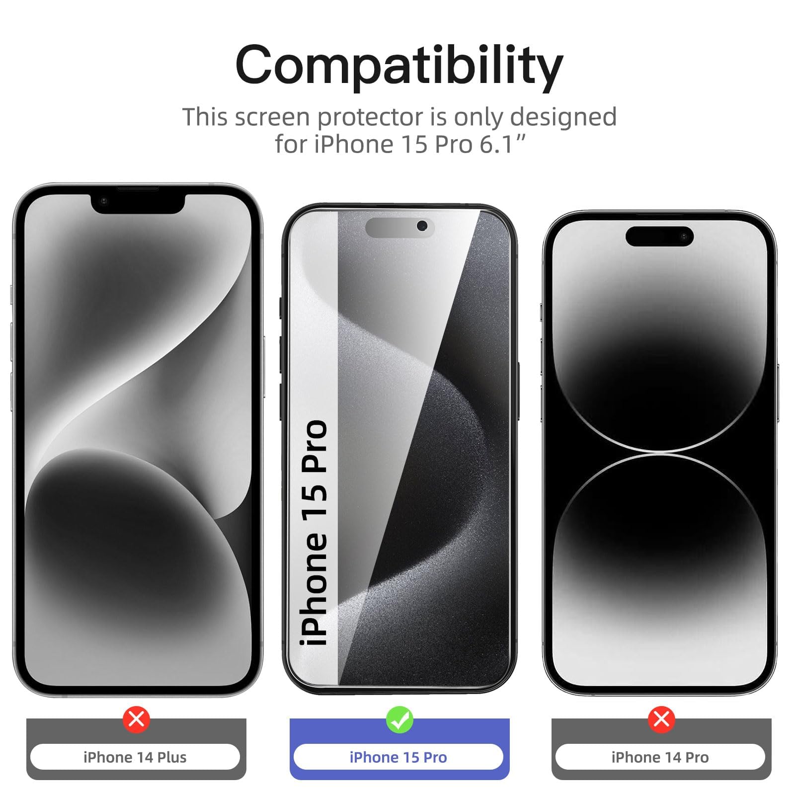NEW'C 3 Sztuki, Prywatność Ochraniacz Ekranu dla iPhone 15 Pro (6,1 cala), Antyszpieg Folia ochronna ze szkła hartowanego,Zrównoważony Kąt Prywatności 28 Stopni- Zawiera narzędzie ułatwiające montaż