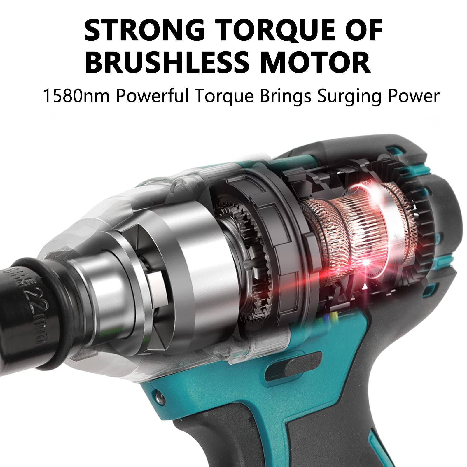 Amazon.com: 無繩衝擊扳手,1/2 英吋(約1.2 公分)無刷扳手,附18V 無刷[ 3000 RPM]馬達13000 mAh 電動扳手[6  個插座] 高扭力動力衝擊扳手適用於汽車家庭