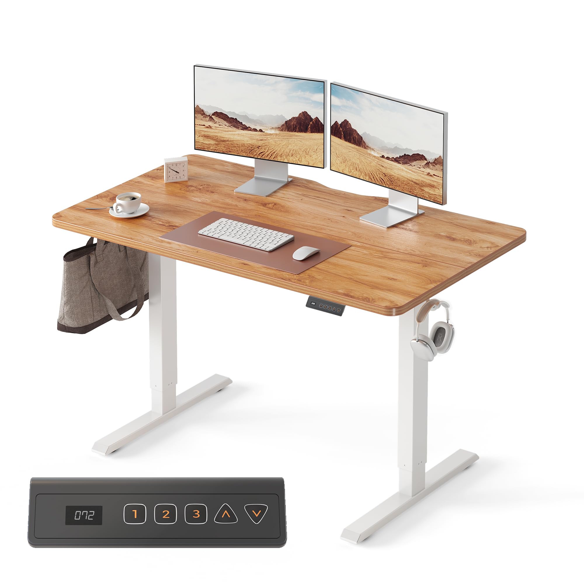 FEZIBO Standing Desk 47 x 24 Inch, Height Adjustable Desk with Memory Buttons, Electric Sit Stand Desk with 7th Gen Lift System, Home Office Table with Splice Board (Light Vintage Brown)