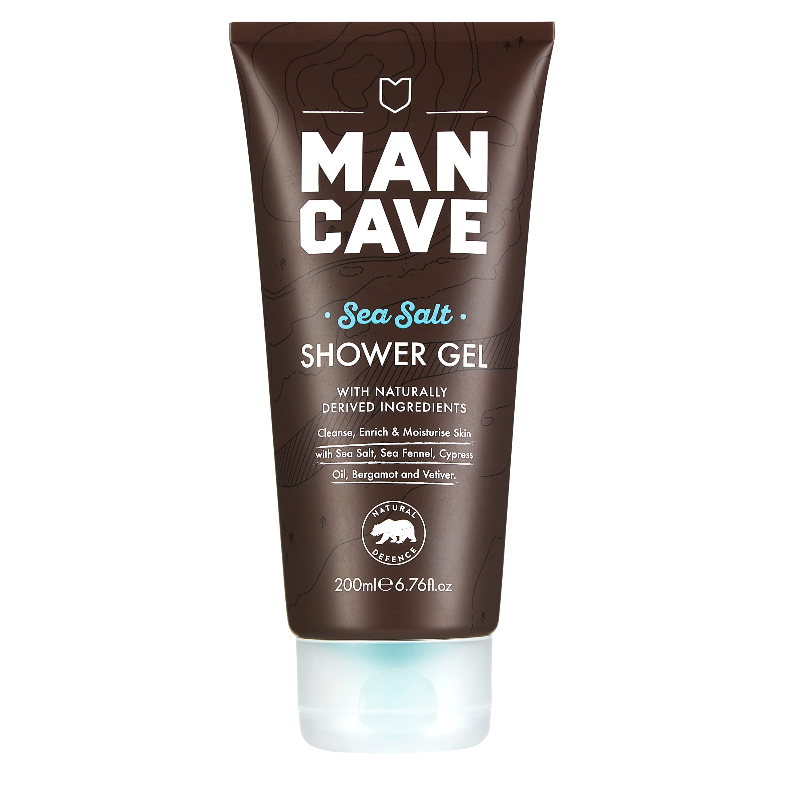 ManCaveSea Salt Shower Gel for Men, Coastal Aroma with Sea Fennel, Cypress and Bergamot, Sulphate and Paraben Free, Natural, Vegan, Cruelty Free, 200 ml