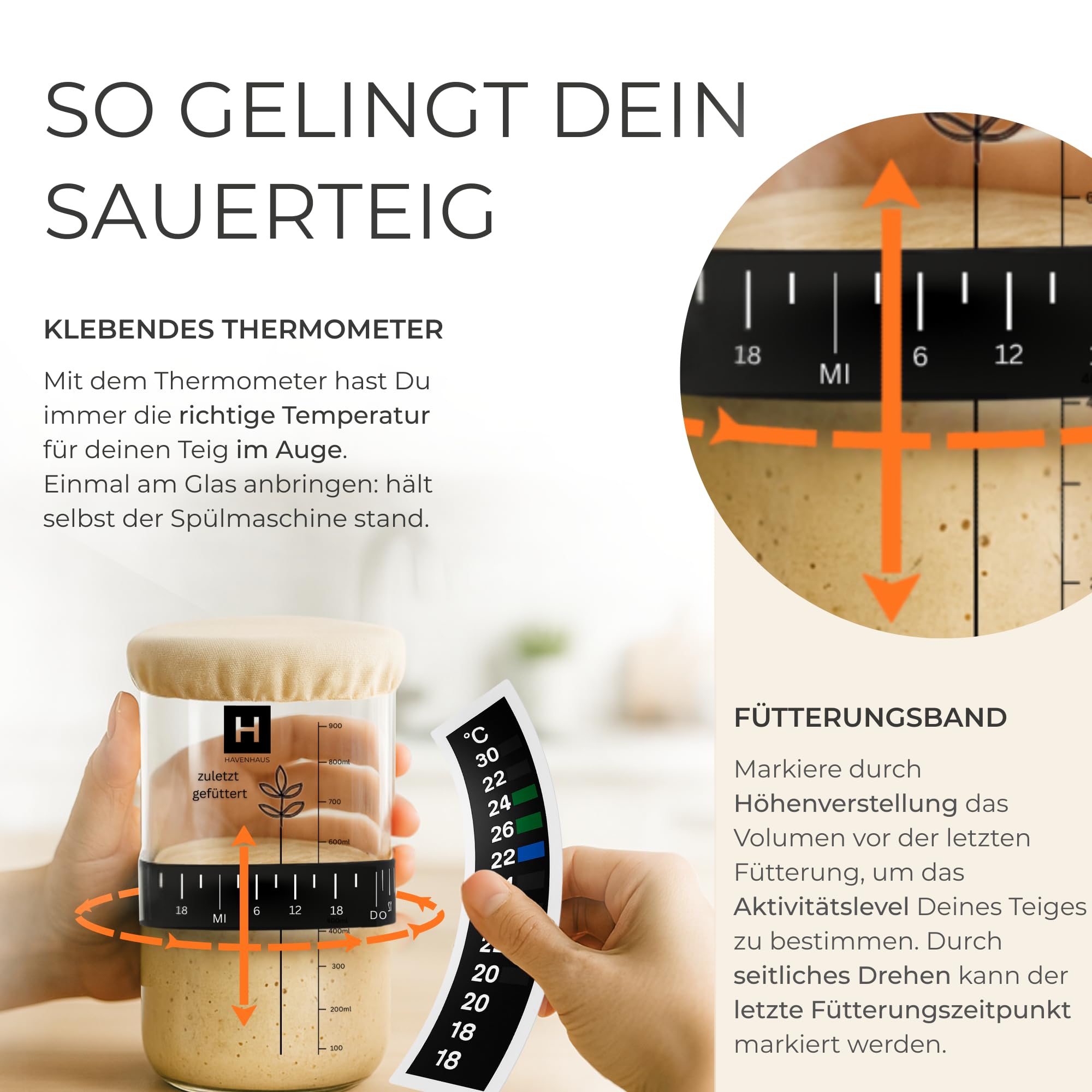 HAVENHAUS Brotbackset XXL | Sauerteig Starter Set mit umfassendem Brot backen Zubehör | inklusive 2x Rattan Gärkorb Brot rund & oval, Sauerteig Zubehör und Dänischer Schneebesen | Brotbackzubehör