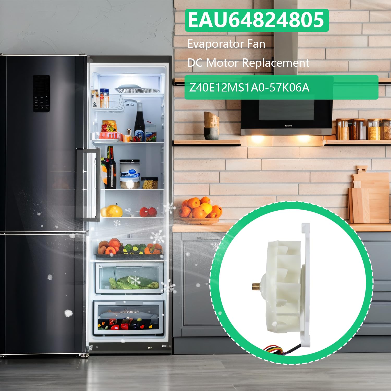 EAU64824805 Kühlschrank-Verdampfer-Lüftermotor für LG Z40E12MS1A0-57K06A | Kühlschrank-/Gefrierschrank-Ventilator-Motor-Zubehör, Ersatz DC12 V, 1 A