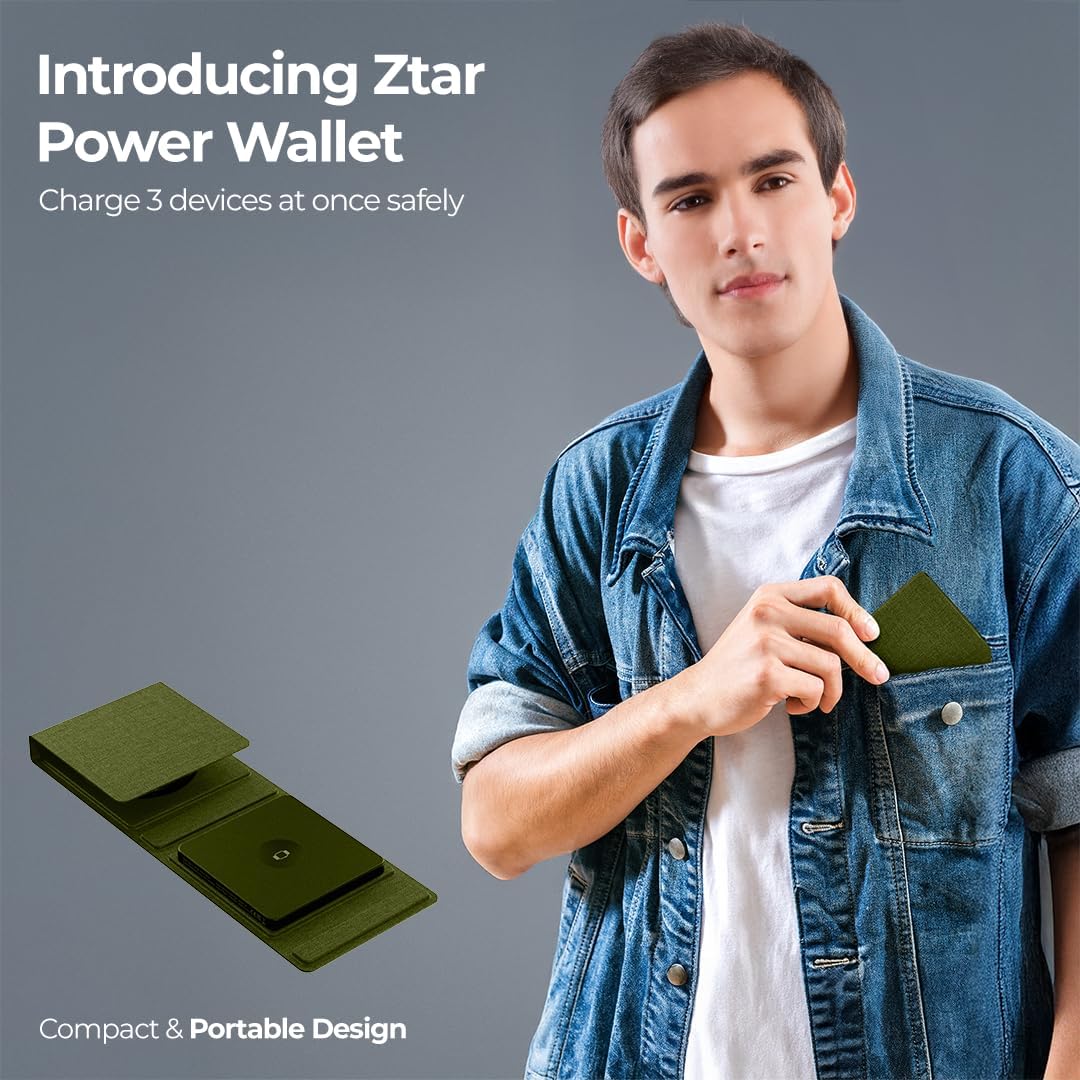 ZTAR 3-in-1 Wireless Travel Charger for iPhone 16/15/14/13/12, Samsung Galaxy with Wireless Capabilities, Earbuds & Apple Watch, Portable Foldable MagSafe Charging Pad for Multiple Devices