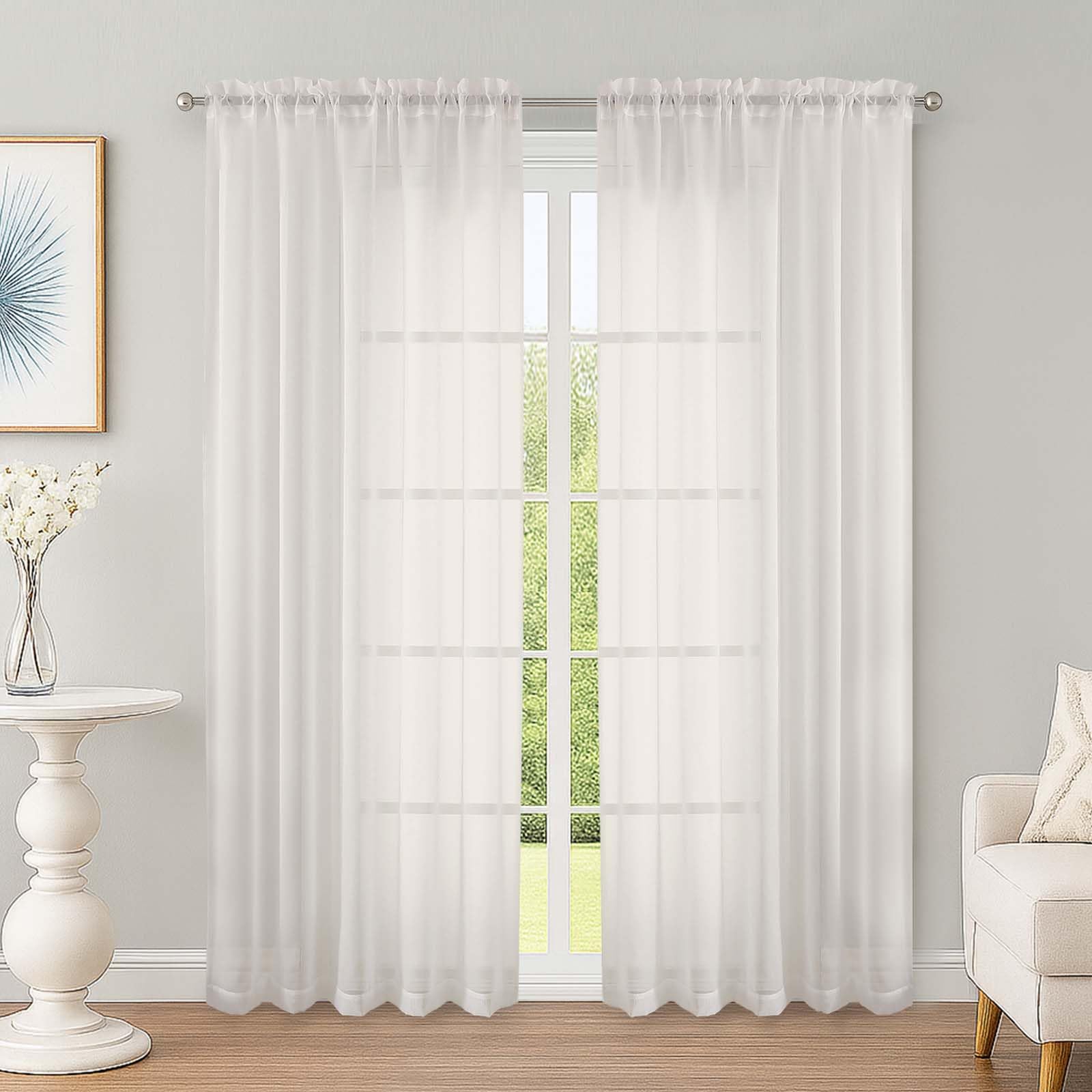 OWENIE Ivory Sheer Curtains 78 Inches Long 2 Panels Set, Ivory Sheer Curtain for Living Room Bedroom, Modern Voile Filmy Rod Pocket Curtains &amp; Drapes, 2 Pcs, Each 59 W x 78L Inch