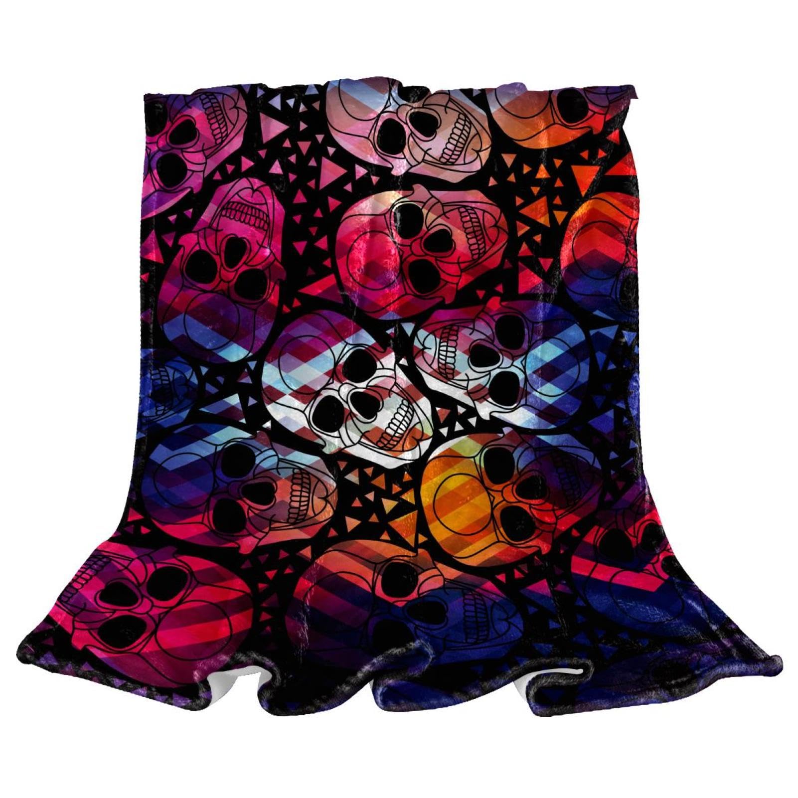 Couverture plaid chaude et douce motif crâne pour lits et divans