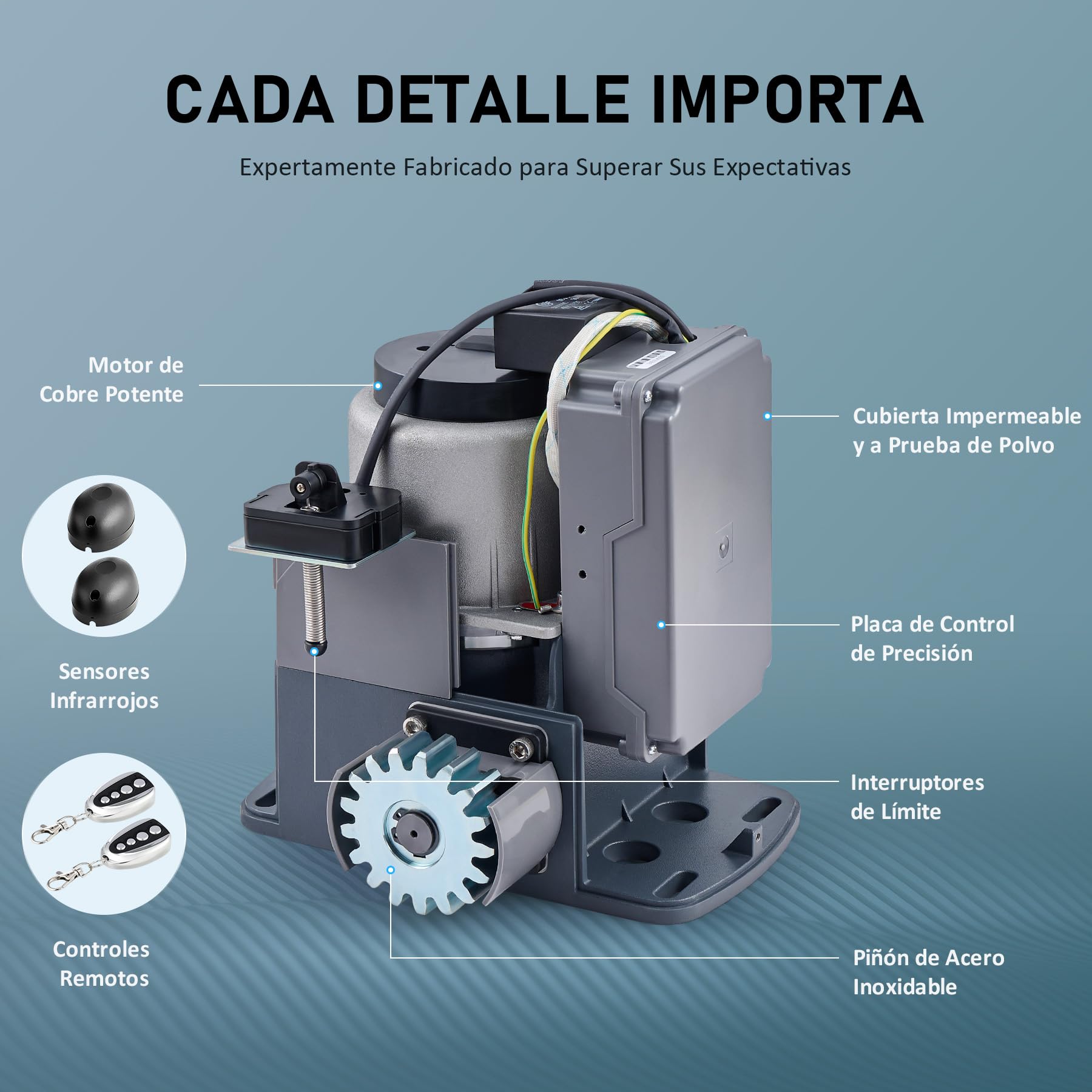 CO-Z 600KG Motores Puertas Correderas 280W Motor Puerta Garaje con 4M Cremallera de Acero, 2 Control Remoto, para Jardín, Garaje