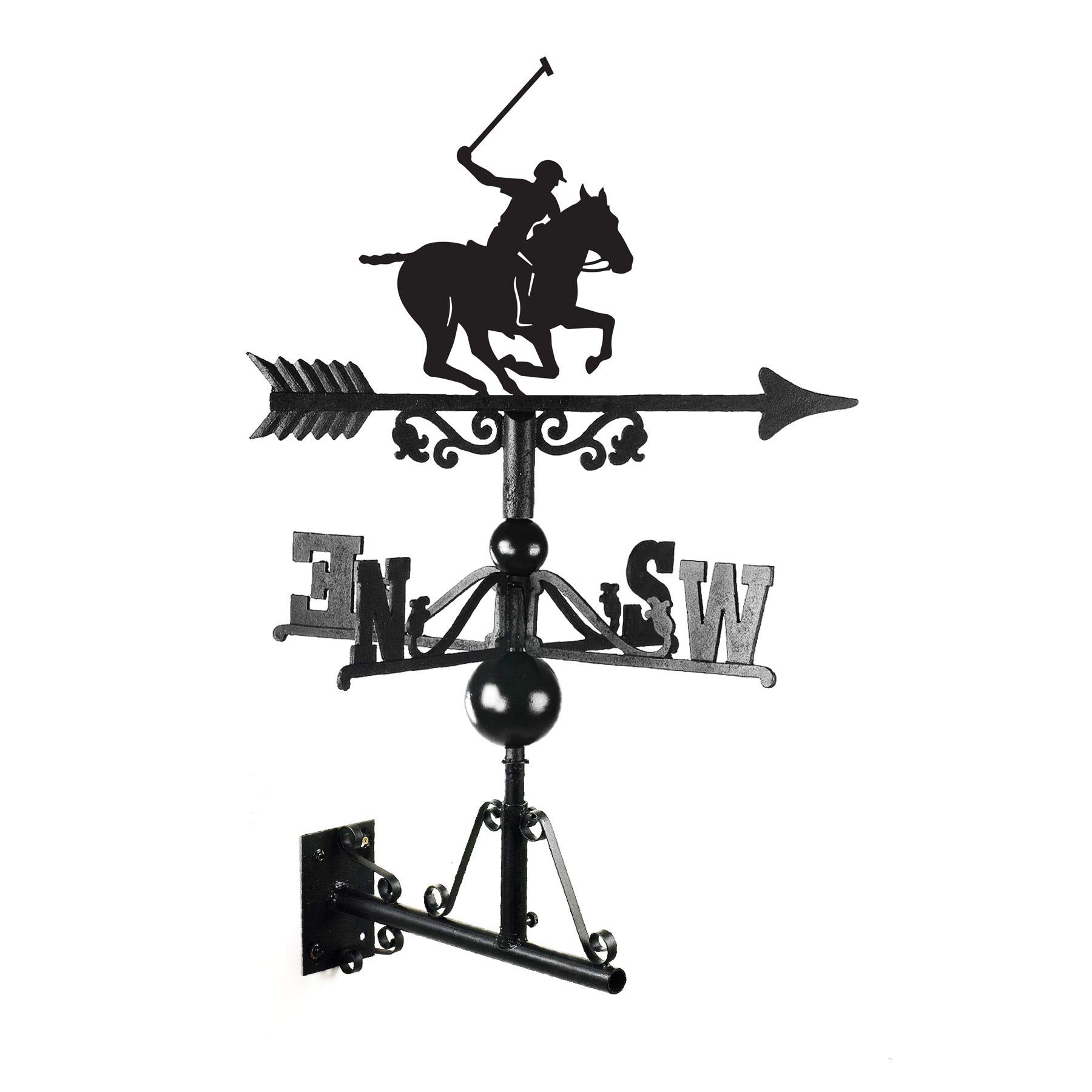 Black Cast Iron Large Polo Weathervane - Outdoor Garden Roof Weathervane Ornament