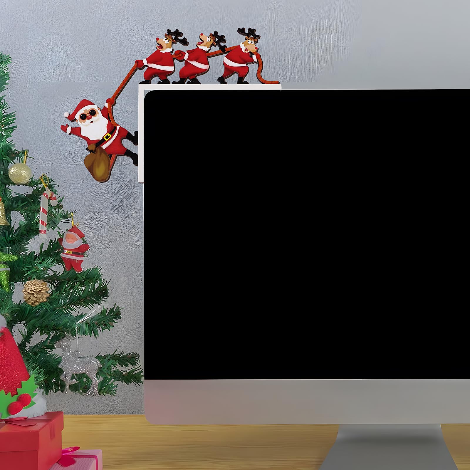 Weihnachtsdeko Aus Holz Für Türrahmen - Schneemann & Weihnachtsmann Motiv, 22×22 Cm