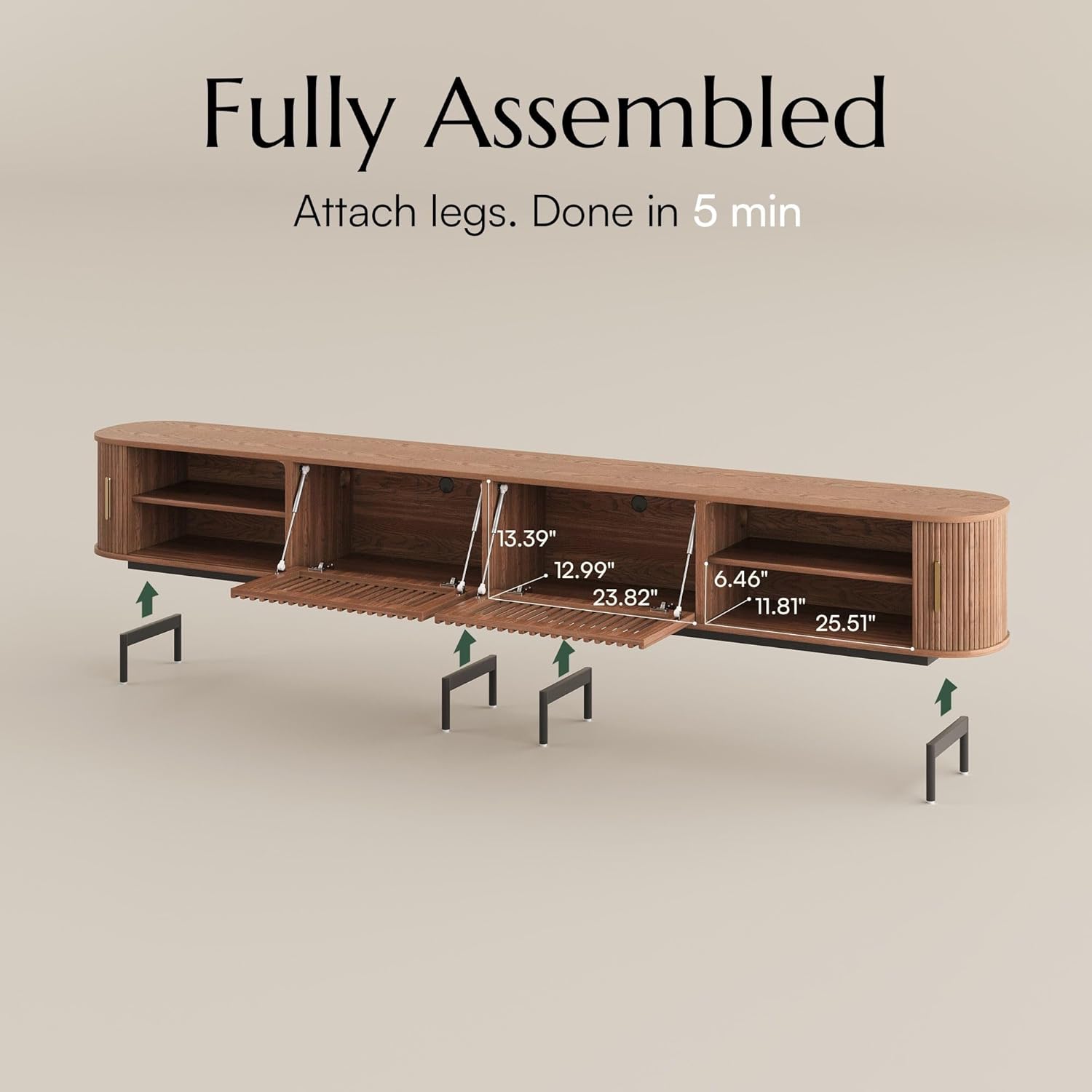POVISON Fully-Assembled Sliding Tambour Door TV Stand, Mid Century Modern TV Console, Wood Media Console, Entertainment Center with Storage Cabinet (Walnut, 118.11") 118.11" Walnut