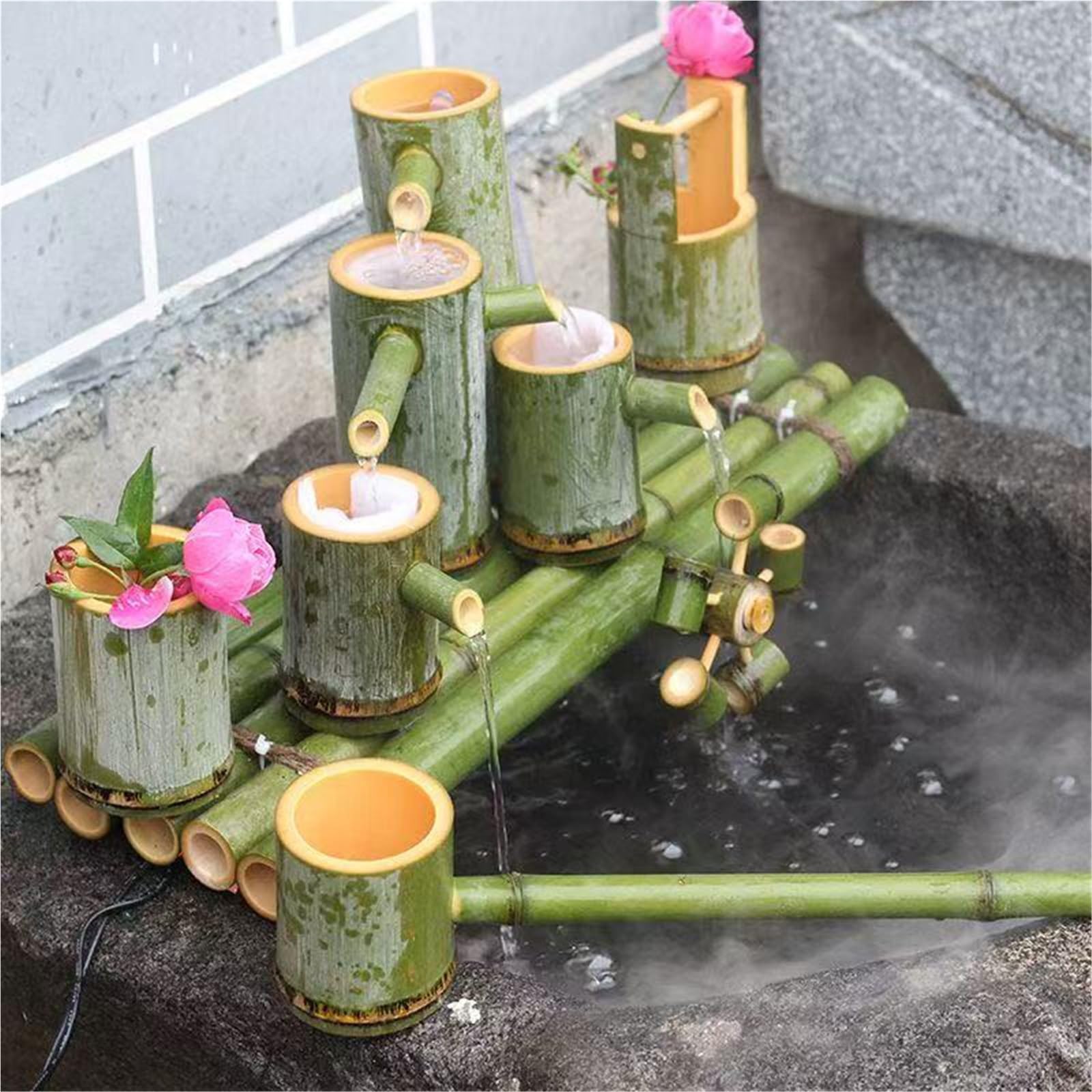 Fontana solare in bambù con ruota idraulica rotante, decorazione for cortile giapponese for interni ed esterni, fontana Zen con pompa for laghetto, acquario e giardino(30CM)