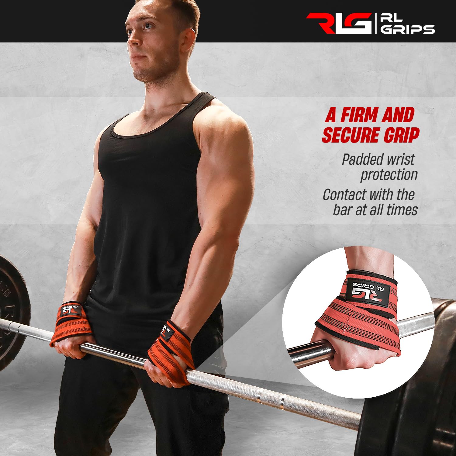 RL Grips - Straps 8 Gym do Podnoszenia Ciężarów i Profesjonalnego Powerliftingu z Wyściółką – Paski Chwytne w Kształcie Ósemki do Siłowni i Fitnessu, Idealne do Martwego Ciągu i Kulturystyki