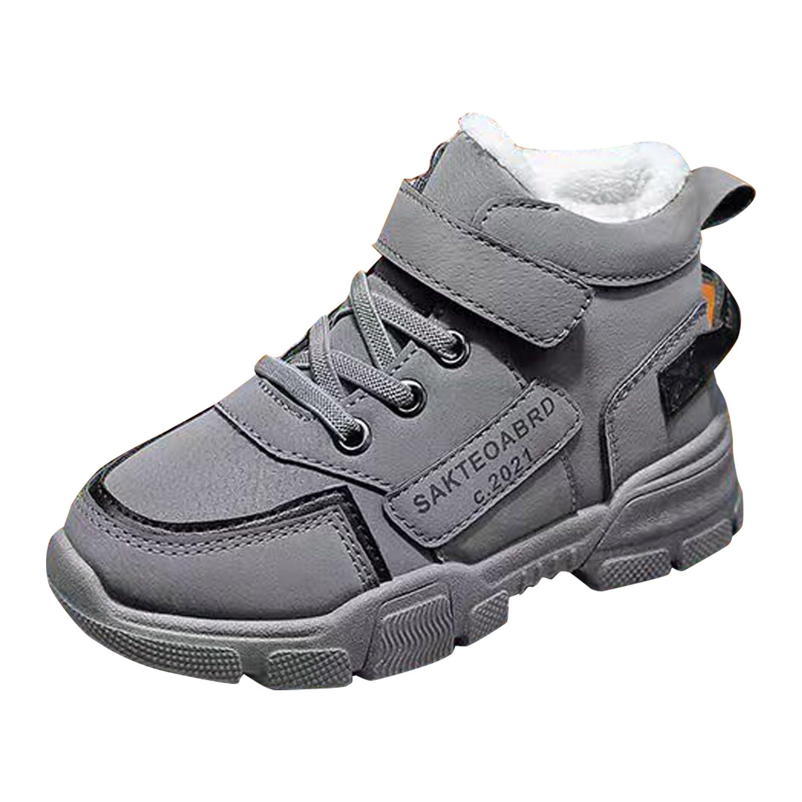 Botas niños fácil Poner Botas de Nieve de Invierno para niños, cálidas y Casuales, de Gamuza, de Color, cómodas y Antideslizantes (Grey, 36.5 Big Kids)