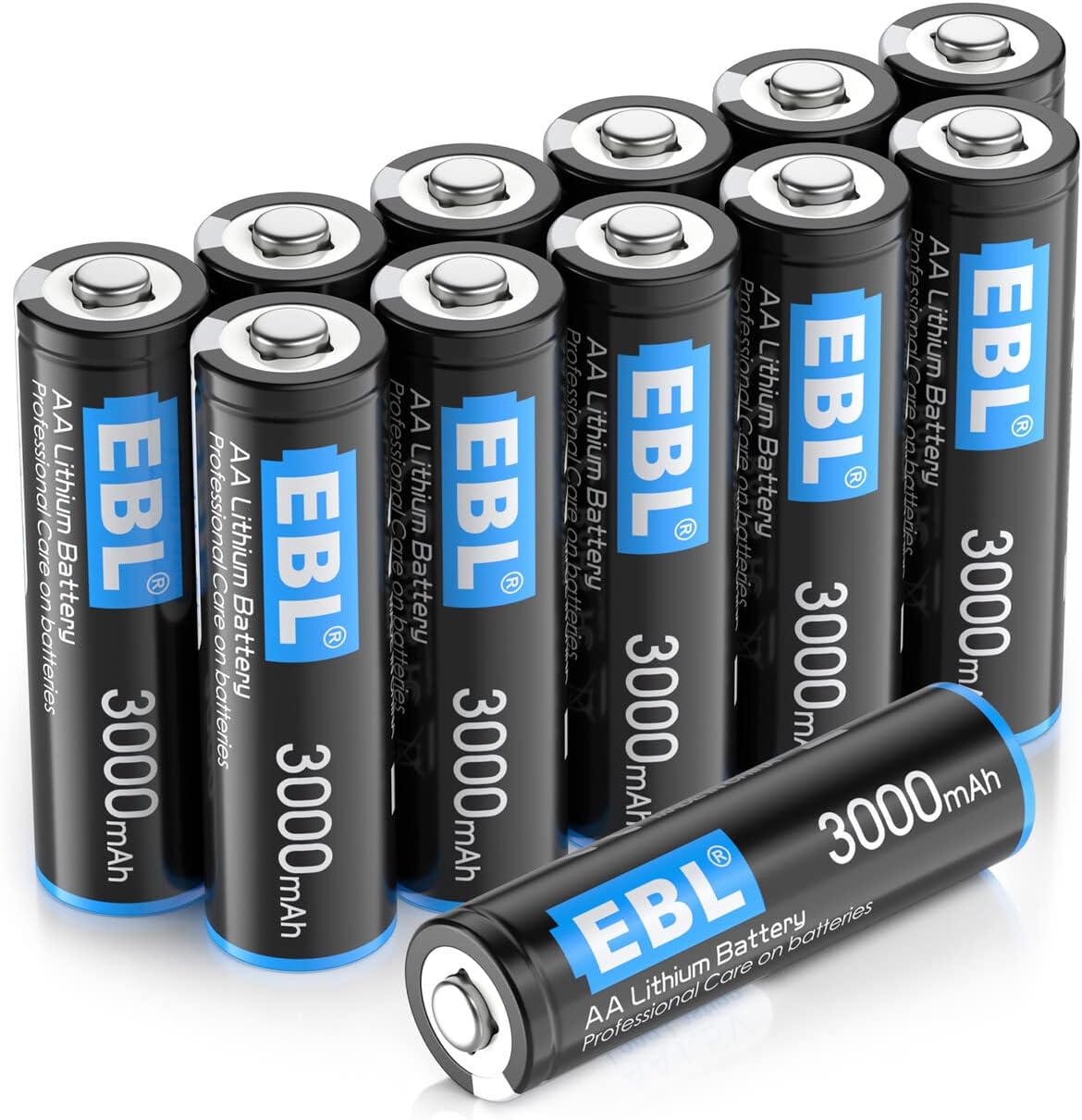 EBL Lithium Batteries AA 12 Pack, 3000mAh 1.5V AA Lithium Batteries Longer Lasting AA Batterie Constant Volt for Blink Security System Smart Lock Deadbolt Toys