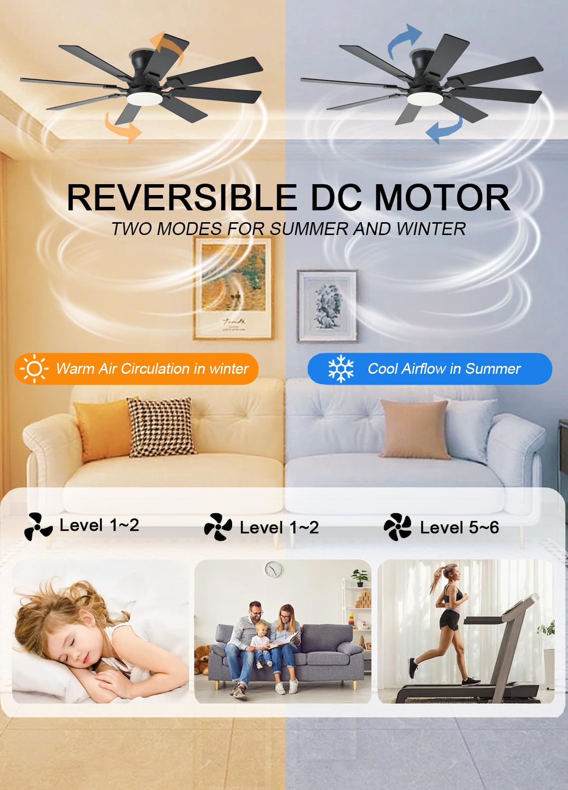 52 inch Ceiling Fan with Light 6 Speeds Reversible Low Profile Ceiling Fan with Light and Remote APP — view 7