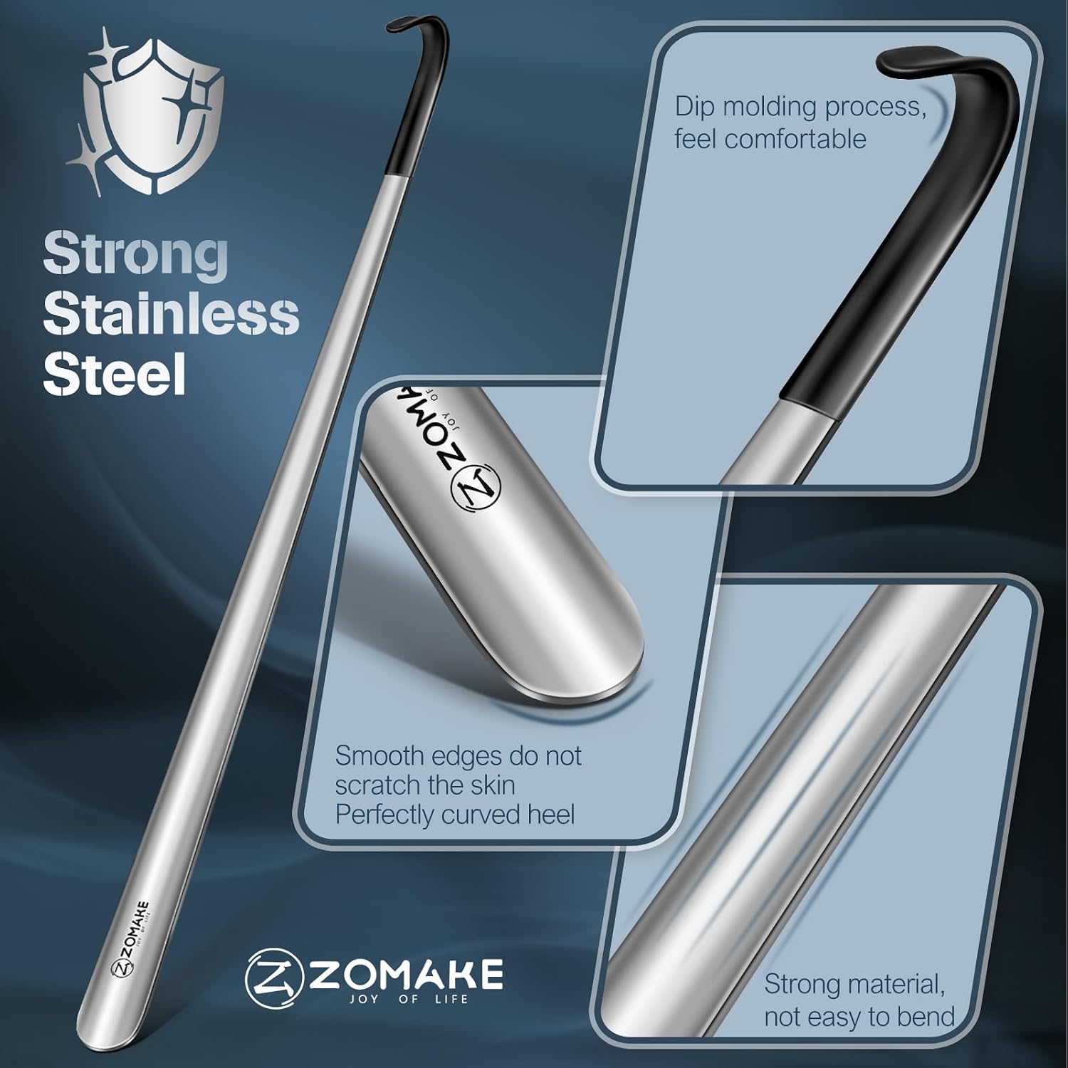 ZOMAKE Extra Long Shoe Horn for Seniors Men,Metal Shoehorn Long handle for Boots, Stainless Steel Shoe Spoon Helper 31.5''