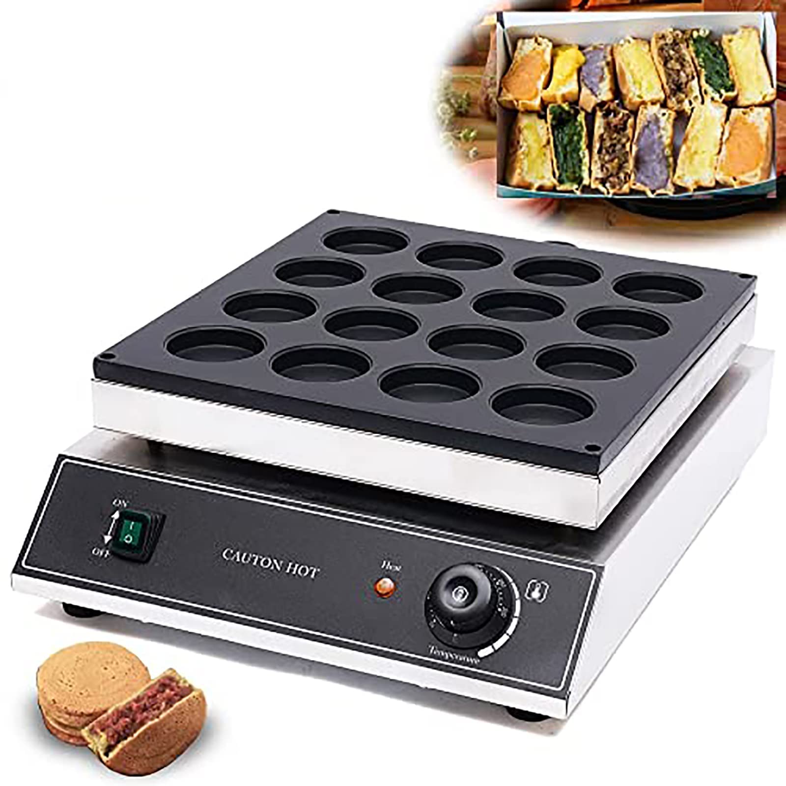 Máquina para hacer gofres eléctrica comercial, antiadherente, para hacer pasteles de frijoles rojos, con control de temperatura y tiempo, de acero inoxidable, para restaurantes, cafeterías y tiendas