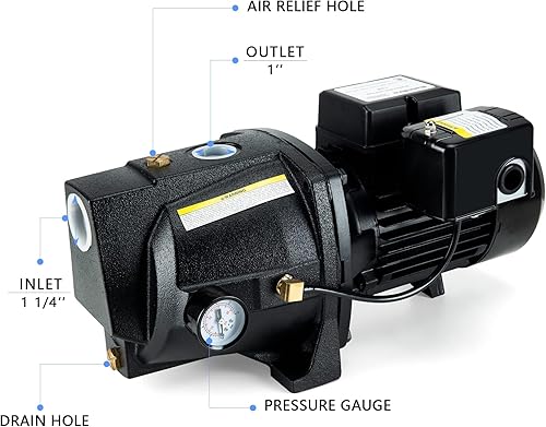 Miniatura 2 de RainBro Bomba de chorro de pozo poco profundo de hierro fundido de 1 HP para pozos de hasta 25 pies, bomba de agua para pozos poco profundos
