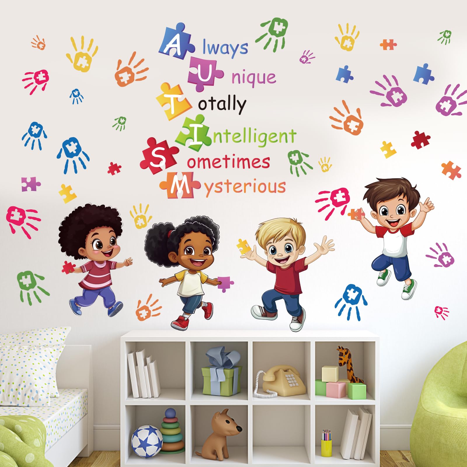 PLIGREAT 2 Sheets Inspirational Quotes Wall Stickers Removable Vinyl Wall Decals Colorful Hand Prints Wall Art Murals for Kids Bedroom Nursery School Classroom Wall Decor DIY Decorative Stickers
