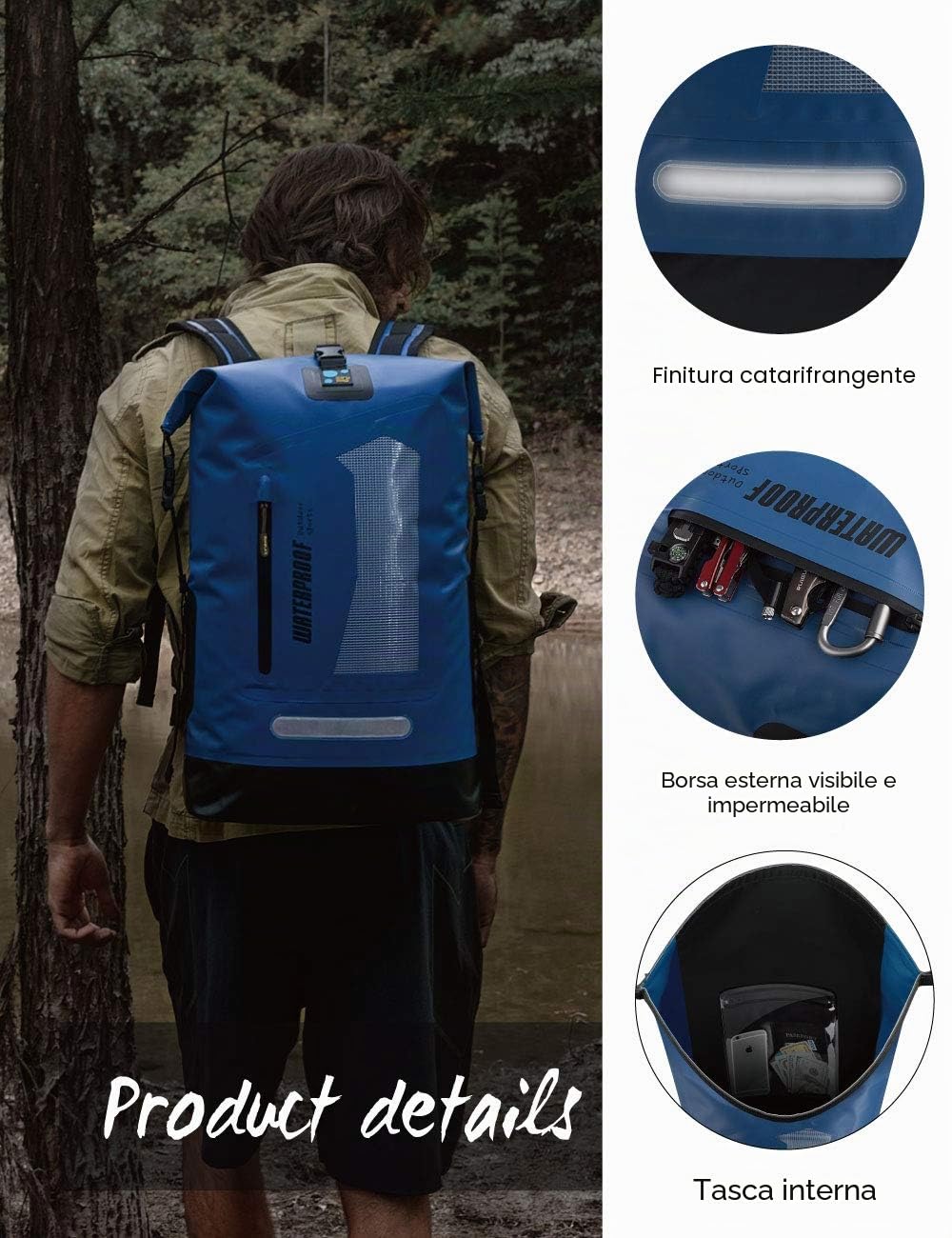 IDRYBAG Zaino impermeabile, galleggiante per uomini, sacco per kayak 20L/30L/40L
