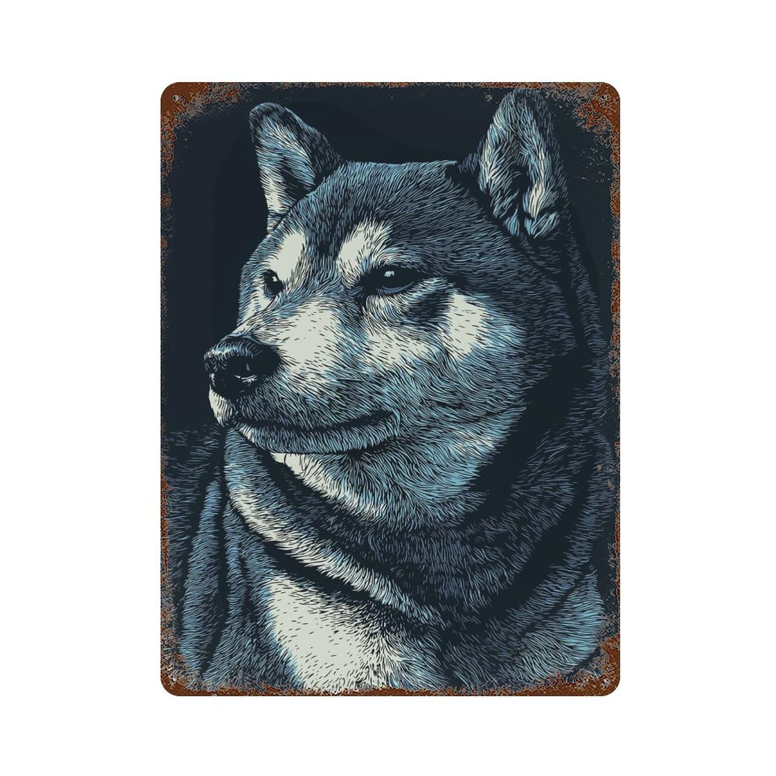 Aged Metal Wall Plaque with Detailed Shiba Inu Portrait Design 15.7"x11.8", for Farmhouse, Kitchen And Entryway Decor, Retro Wall Decor