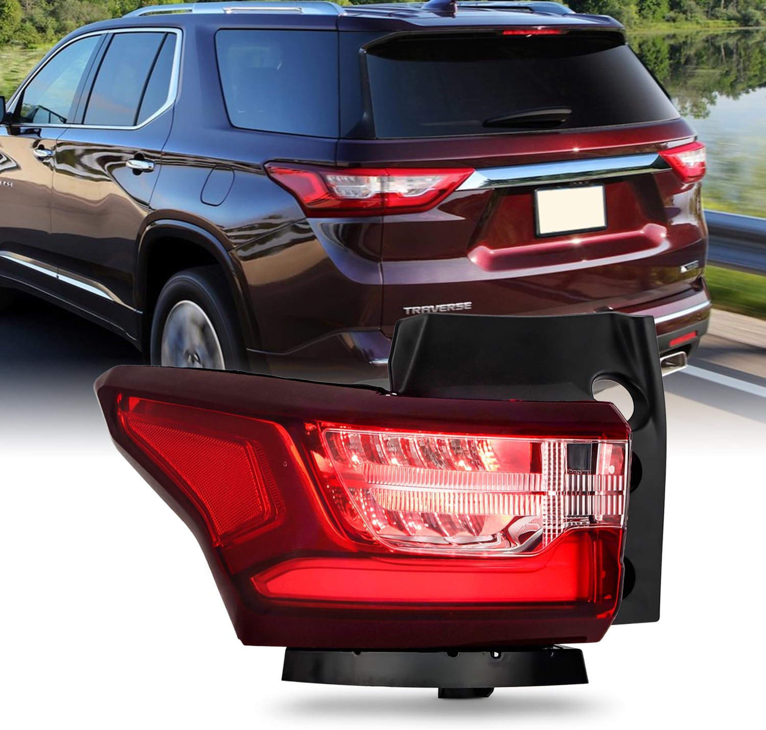 AKKON - Fits 2018-2021 Chevy Traverse [FULL LED] Red Clear Tail Light Driver Left Side LH Outer Replacement