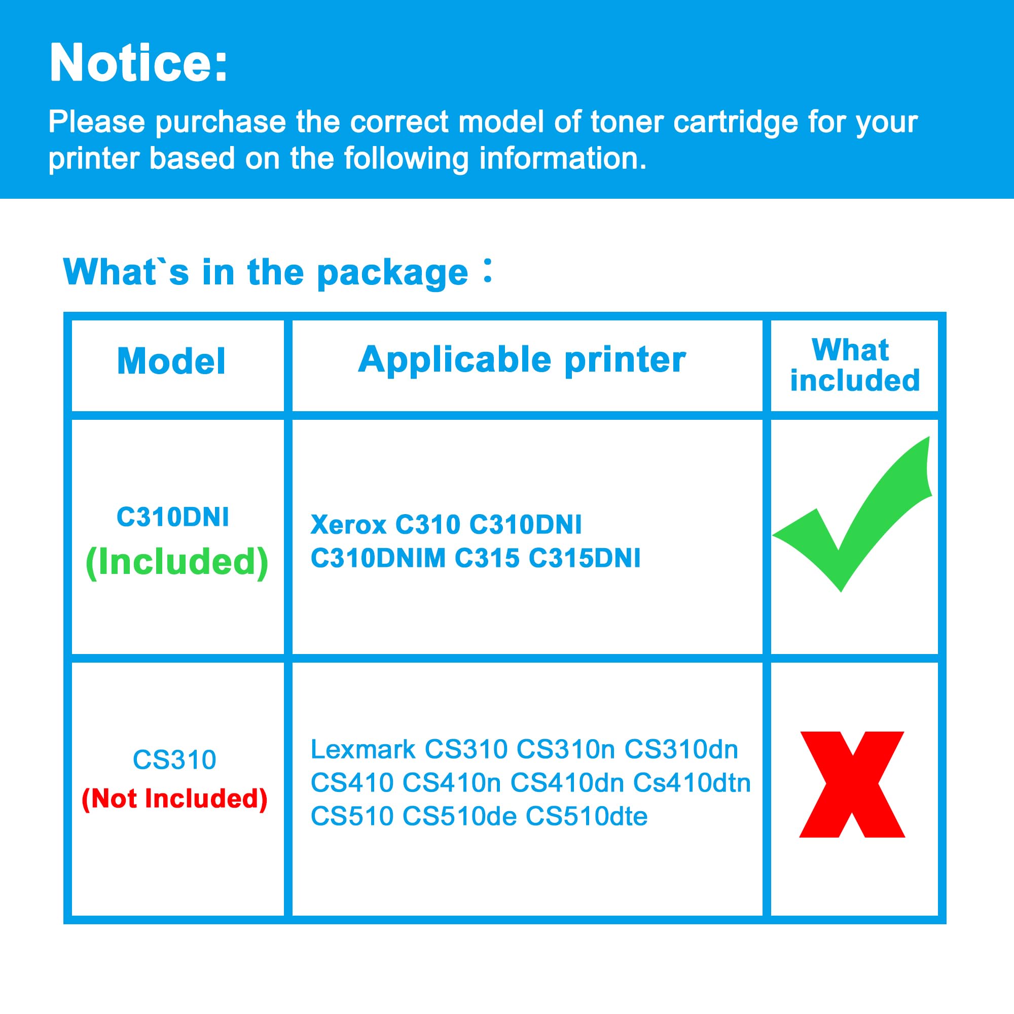 LCL Cartouche de Toner Compatible C310 C310DNI C310DNIM C315 C315DNI 006R04356 006R04357 006R04358 006R04359 (4pack KCMY) Remplacement pour Xerox C310 C310DNI C310DNIM C315 C315DNI Printers