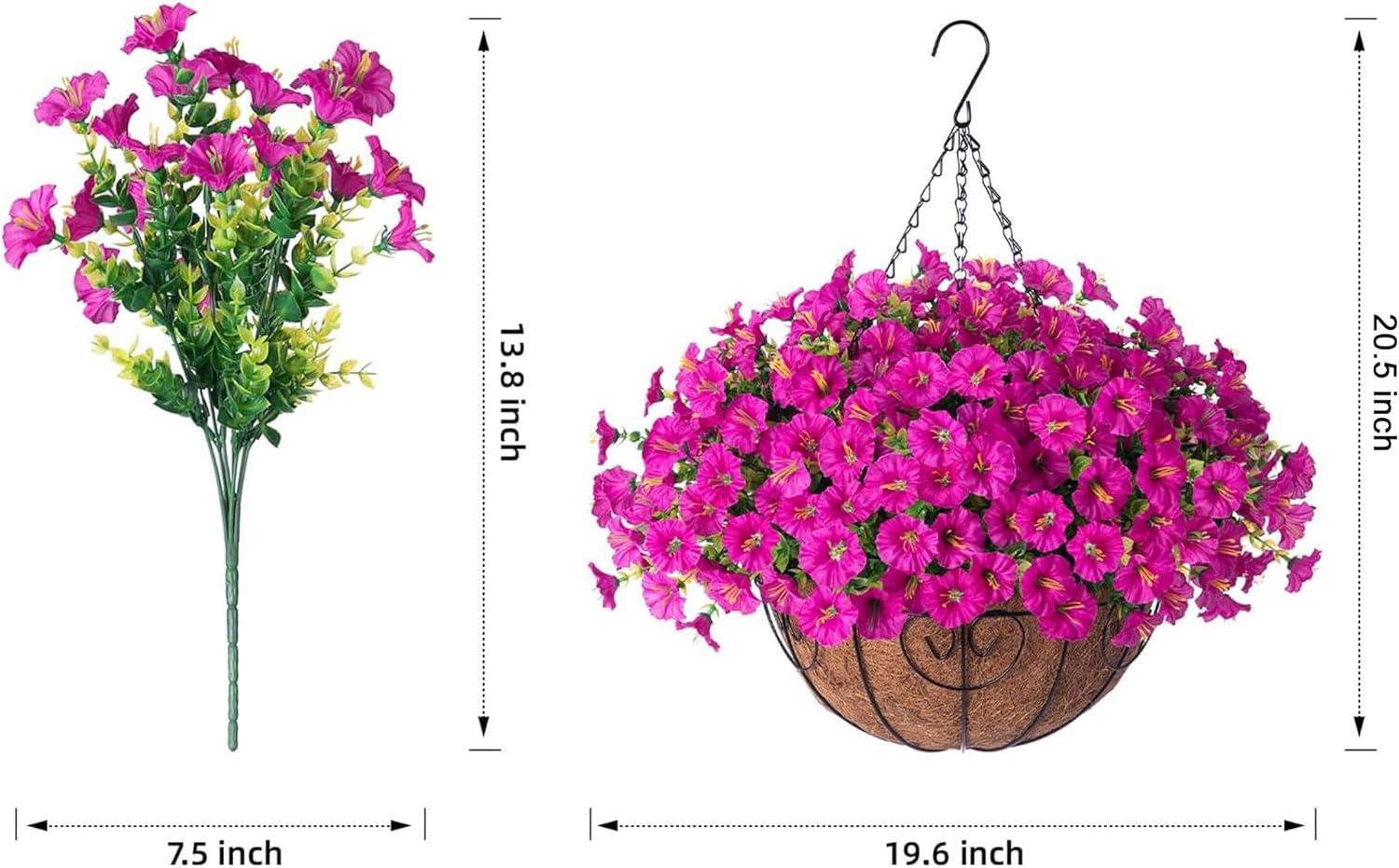 Ivydale Artificial Silk Hanging Plants Flowers Basket for Outdoor Outside Summer Decoration, Fake Faux UV Sun Resistant Look Real Morning Glory Fuchsia for Porch Patio Balcony Home - Image 6