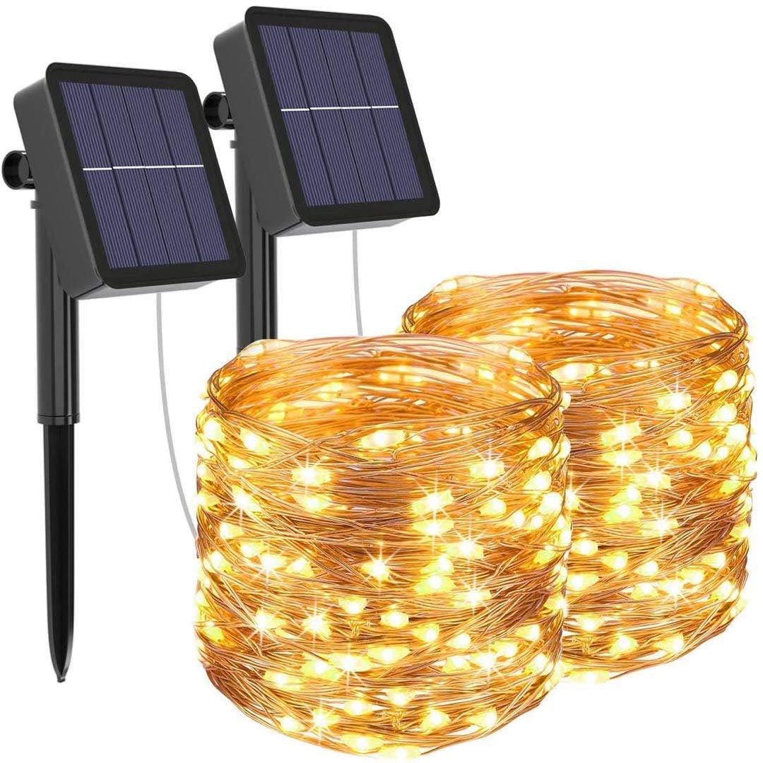Renohef Outdoor Solar String Lights, 65.6FT 200 LED Solar Powered Fairy Lights with 8 Lighting Modes Waterproof Decoration Copper Wire Lights for Patio Yard Trees Christmas Wedding Party