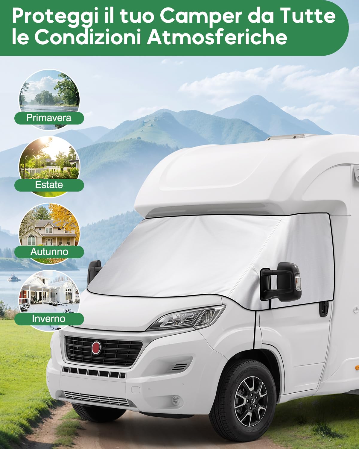 Copertura del Parabrezza Camper per Fiat Ducato in 600D Impermeabile | Oscurante Parabrezza con Fodera Morbida per Peugeot Boxer, Citroen Jumper X250/290 (2006-2025), Protezione Solare Esterna