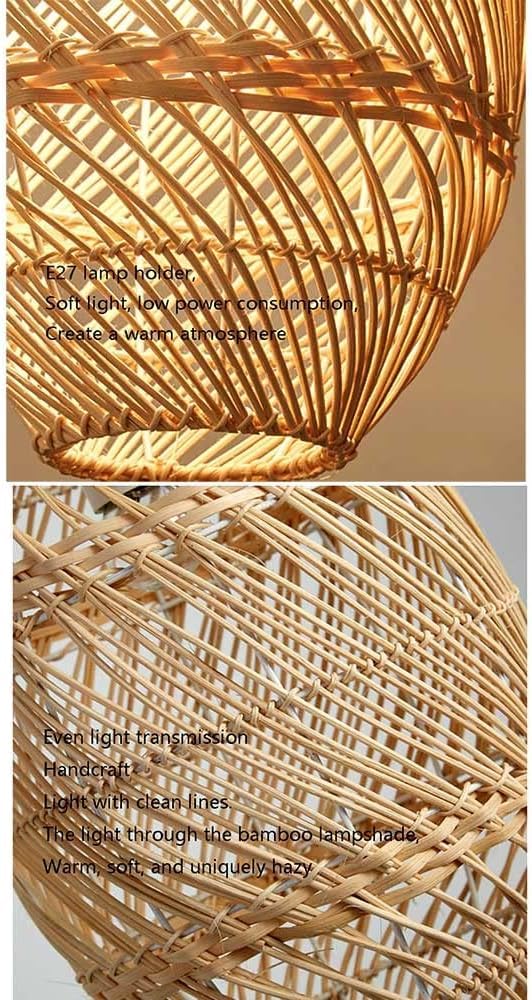 Lampade a sospensione in bambù intrecciato Lampada a gabbia in rattan Paralume in vimini beige Lampada a sospensione intrecciata a forma di nido di uccello Lampadari in bambù Compatible with fattoria