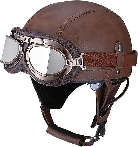 Retro Motorradhelm Lederhelm Jethelme LederHelm Vintage Mopedhelm Mit