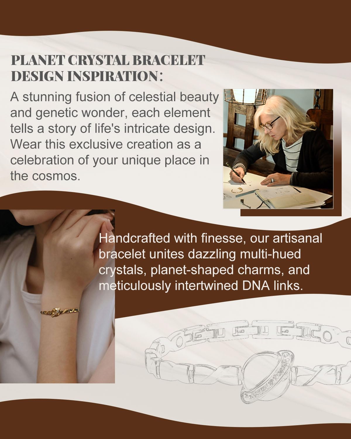 RainSo Stainless Steel Magnetic Bracelet for Women & Girls - Adjustable Planet Design Wristband with Tool | Gold, Rose Gold, Silver | Jewellery Gift Box Presentation