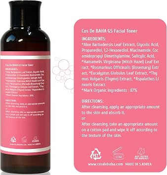 Glycolic Acid 7% AHA + Salicylic Acid 0.5% BHA Facial Toner - Alcohol Free for Smoother-Looking Skin, 6.76 Fl Oz (200ml)