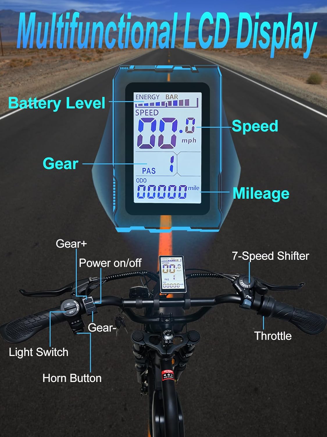 1000W Electric Bike for Adults, 20" Fat Tire Ebike, Adults Electric Mountain Bike with Removable 48V 18.2Ah Battery, 7 Speed Up to 28MPH/62Miles Electric Dirt Bike