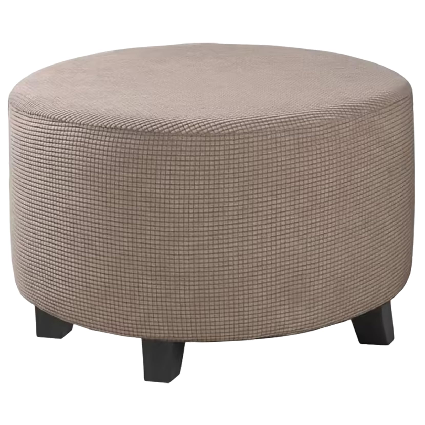 Hintyne Footstool Cover Round Ottoman Cover, Jacquard Stretch Ottoman Slipcover, Washable Foldable Footstool with Elastic Edge, Fit for 24-29" Dia. Brown