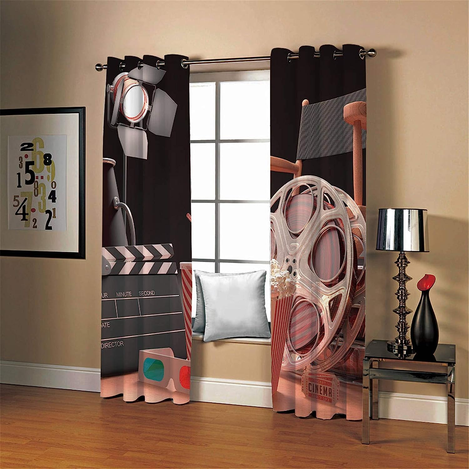 Tende Stampate In 3D Tende Con Occhielli Stampati Film Sui Popcorn Camera Da Letto Soggiorno Ragazza Decorazione Camera Camera Dei Bambini/Protezione Dai Raggi Uv 300 X 280 Cm -0R9M+S3B
