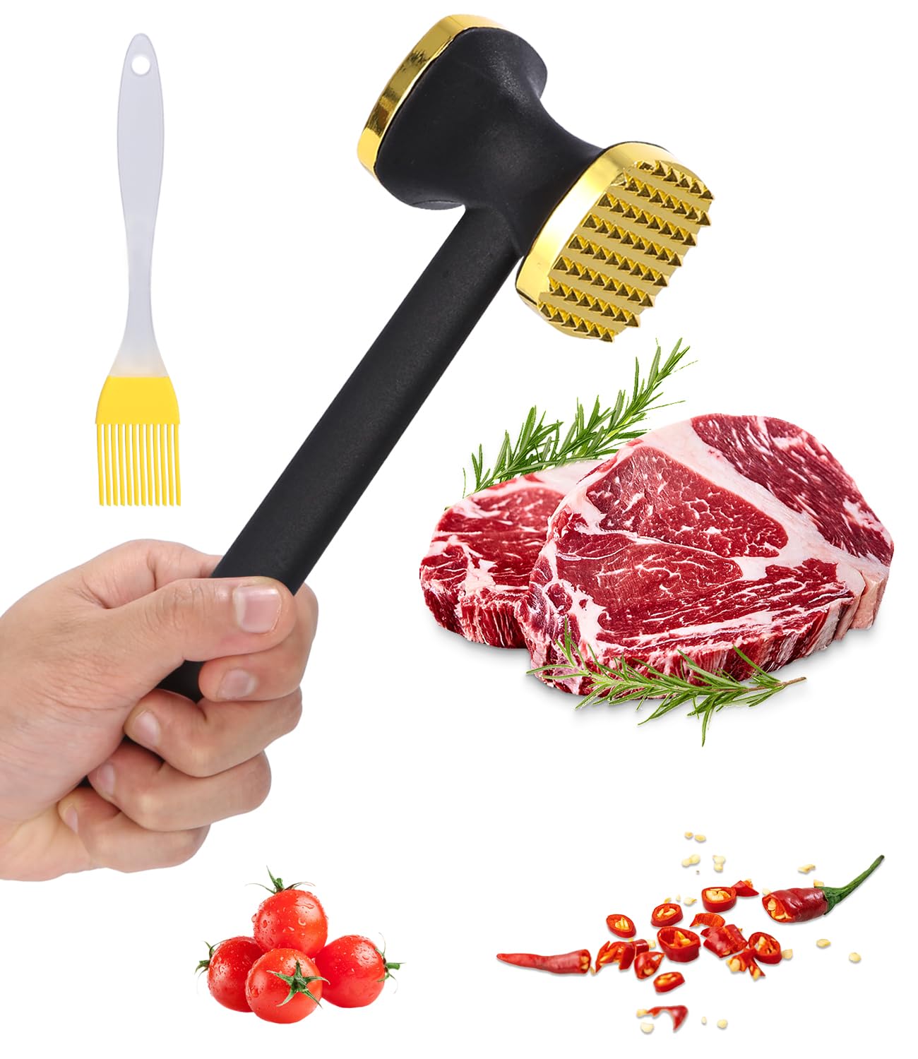 Attendrisseur De Viande Jissta Double Face – Marteau Anti-adhésif, Manche Antidérapant, Pour Steak, Poulet, Côtelettes