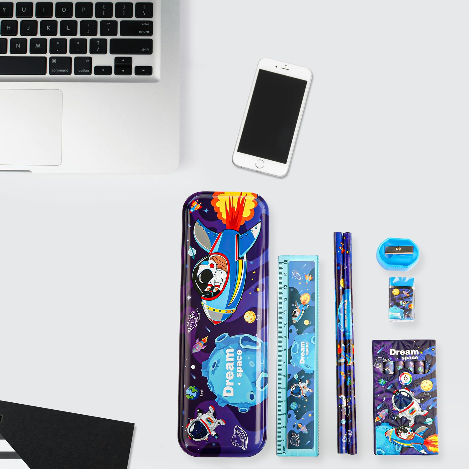 Rumyve Stationery Set,Cute Cartoon School Stationery Gift Set for Children Girls Boys with 1Pcs Pencil Case,2Pcs Pencil,6Pcs Crayons,1Pcs Rulers,1Pcs Eraser,1Pcs Pencil Sharpener(Space) - Image 4
