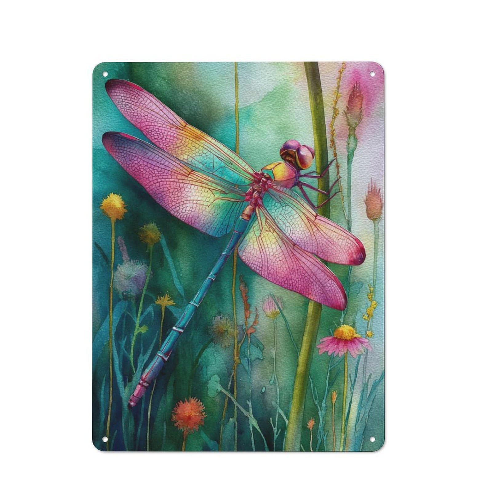 Junmoney Vibrant Dragonfly Art -1 Understated Decorative Metal Sign 40X30cm Featuring Study Room Decor For Workspace, Cafe, Shop Or Desk Area