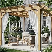 HolidayIdeas Waterproof Outdoor Sheer Curtains Patio 4 Panels 54x84 - Linen Light Filtering Privacy Drapes for Porch Balcony Gazebo Pool